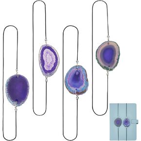 FINGERINSPIRE 4 PCS Agate Notebook Elastic Band Bookmarks 15.75inch Dyed Natural Druzy Agate Slice Bookmarks Handmade Crystal Planner Band Strap Notebook Page Marker for Travel Journals Daily Planner