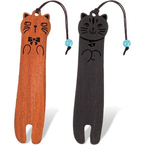Amaxiu Cat Wooden Bookmarks for Book Lovers, 2PCS Handmade Wood Book Mark Cute Cat Page Marker Carving Book Markers Funny Bookmark Gift for Women Men Students(A)