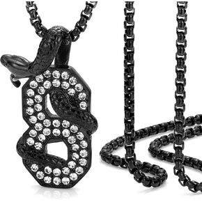 ROWIN&CO Number 8 Necklace Women/Men Hip hop Bling Diamond Snake Jewelry Mamba Pendant Necklace.Gold Black Rainbow Personality Chain. (C)