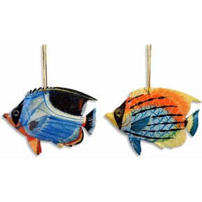 Hand Painted Ocean Creature Ornament Tropical Fish 4" (Set of 2)