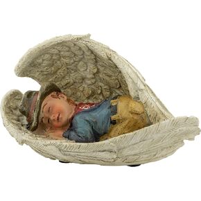 Little Cowboy Sleeping in Angel's Wings | Sweet Conch Shell Shape | Little Boy Dressed as Western Cowboy | Rustic Home Décor | Unique Gift | Guardian Angel Art