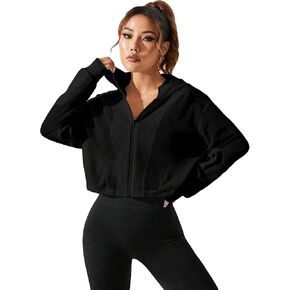 SweatyRocks Women's Activewear Long Sleeve Sheer Mesh Hooded Full Zip Sports Track Jacket