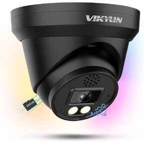 VIKYLIN 4K 8MP Full Color PoE IP Camera, Outdoor 4K PoE Turret Camera with AI Human/Vehicle Detection,Built-in Mic,24/7 Full-Time Color Night Vision F1.0, 2.8mm Lens, IP67, Blue Iris, NDAA Compliant