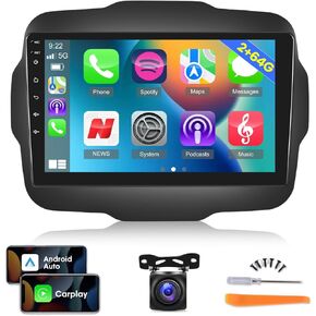 [2G+64G] Car Radio for Jeep Renegade 2015 2016 2017 2018 2019 2020, Android 13 Touch Screen Renegade Stereo, Carplay/Android Auto/EQ Audio/Bluetooth/WiFi + AHD Backup Camera