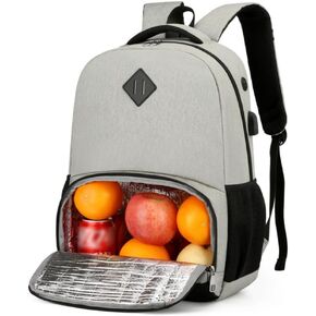 Lunch Backpack Laptop Backpack With Usb Port Work Backpack With Cooler Bag Insulated Laptop Bag (Black)