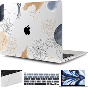 TWOLSKOO Compatible with MacBook Pro 13 inch Case 2022 2021 2020-2016 A2338 M2/M1 A2251 A2289 A2159 A1989 A1706, Plastic Hard Shell Cover & Keyboard Skin & Screen Protector, Gold Florals