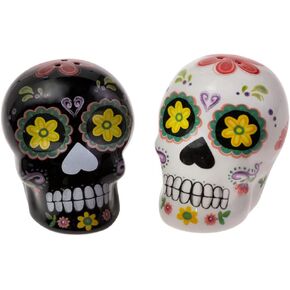 Boston International Ceramic Shakers Dishwasher and Microwave Safe Day of the Dead Salt & Pepper Set, 2.5" x 2" Each, No Vida Cantina
