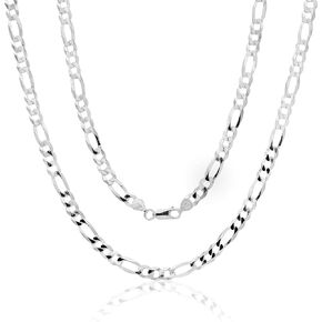 Aka Gioielli - Italian 925 Sterling Silver 7mm Diamond-Cut Figaro Link Chain - Solid Sterling Silver Necklace for Men and Women - Made in Italy