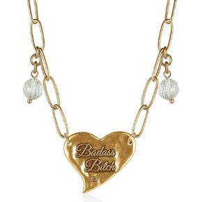 Katia Designs Badass B**** | Empowerment Heart Pendant Necklace - Bold & Confident, Long Chain Boho Necklace for Women, Layered Accessory