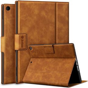 حافظة Antbox لجهاز iPad الجيل التاسع (2021) iPad الجيل 8th/7th مع حامل قلم رصاص وظيفة النوم/الاستيقاظ التلقائي غطاء ذكي من جلد البولي يوريثان لجهاز iPad 10.2 بوصة (بني)