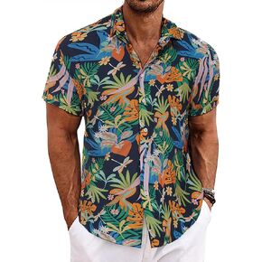ZAFUL Men's Hawaiian Shirt Cotton Short Sleeve Button Down Summer Tropical Beach Shirts