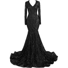 Datangep Women Long Sleeves Sequins Mermaid Evening Dresses Formal Party Prom Gowns Bride Bridesmaid Dresses