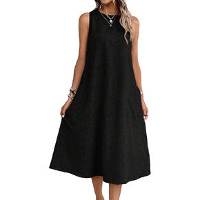 SweatyRocks Women's Round Neck Sleeveless Tank Dress Casual Loose Flared Midi Dresses with Pocket