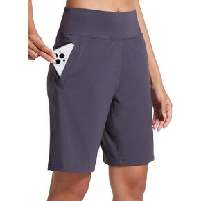 AJISAI Women's 9"/12" High Waisted Bermuda Shorts with Zippered Pockets Knee Length Long Shorts for Women Workout Athletic