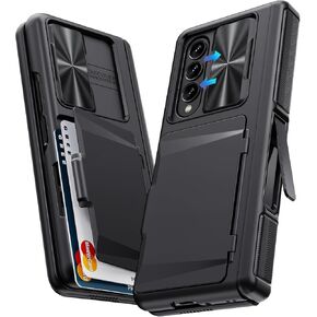 for Samsung Galaxy Z Fold 4 Case with Card Holder & Kickstand & Hinge Protection & Slide Camera Cover & Built-in Screen Protector, Rugged Phone Case for Galaxy Z Fold 4 2022 (Black)