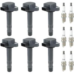 AUTOKAY Ignition Coil & 6pcs Spark Plug Set of 6 for Honda Pilot V6 3.5L UF400 2003-2008