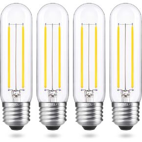 Vintage T10/T30 LED Bulb 25 Watt Equivalent, Warm White 2700K, 200 Lumens, E26 Base, 2W Dimmable Led Tubular Bulbs, Classic Filament Edison Bulb for Pendant Lights Chandelier, 4-Pack