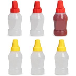 6PCS 25ML Mini Squeeze Bottles Reusable Portable Lunch Box Condiment Dispensers to Go with Screw Cap Plastic Honey Salad Container Bento Box for Camping Office