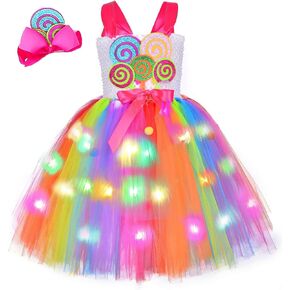 فستان Tutu Dreams Rainbow Candy Tutu للفتيات من عمر 1 إلى 14 سنة مع عصابة رأس وحفلات عيد الهالوين in Kuwait