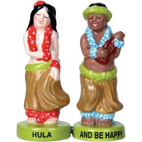 Pacific Giftware Hawaiian Hula Dancer with Ukulele Musician Ceramic Magnetic Salt and Pepper Shaker Set