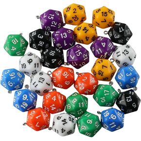 28Pcs 7 Colors Acrylic 3D 20-Sided Faceted Game Polyhedral Dice Charms Pendants with Loop for DIY Jewelry Making Necklaces Earrings Key Chains