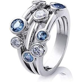 White Gold Plate 925 Sterling Silver Geometric Small Circle Sapphire Ring Blue Gemstone Cubic Zirconia Promise Rings CZ Luxurious Eternity Engagement Wedding Ring for Women (6)