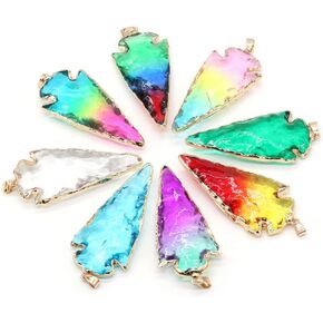 LE SKY 4 Pcs Artificial Crystal Glazed Pendants Various Colorful Arrowhead Crystal Glass Charms Handcrafted Original Spearhead Shape Pendant for Jewelry Making Necklace Amulet