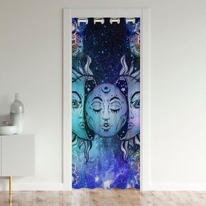 jejeloiu Moth Skull Darkening Blackout Curtain Sun and Moon Boho Door Curtain Doorway Privacy Bohemian Style Closet Door Cover Curtain Psychedelic Hippie Galaxy Astrology 34x80 Inch 1 Panel