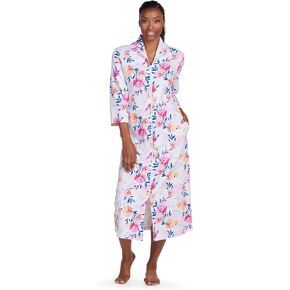 Miss Elaine Women's Interlock Knit Long Robe, 3/4th Length Sleeves, Soft Lightweight Fabric with Two Side Pockets