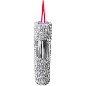 Silver Jet Torch Metal Lighter,Cool Adjustable Long,Refillable Butane Torch Flame Windproof Lighters,Camping BBQ Kitchen(Butane Free)