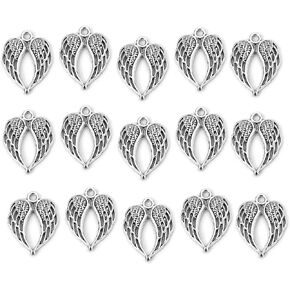 JGFinds Angel Wings Pendant Charm - 48 Pack Antique Silver Tone for DIY Jewelry Making Supplies; Small 7/8 Inch Metal Wings for Bracelet, Necklace, Earrings or Arts and Crafts