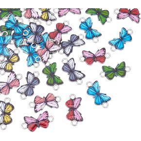 NBEADS 30 Pcs Butterfly Alloy Enamel Link Charm, Random Butterfly Connector Metal Pendant for Earrings Bracelets Necklace DIY Making Jewelry Making Accessories
