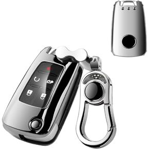 Car Key Fob Cover, Compatible with Camaro Cruze Equinox Malibu Buick Encore LaCrosse Regal Verano Key Fob,Folding Flip Car Key Soft TPU Case Jacket Key Fob with Alloy Keychain Blue