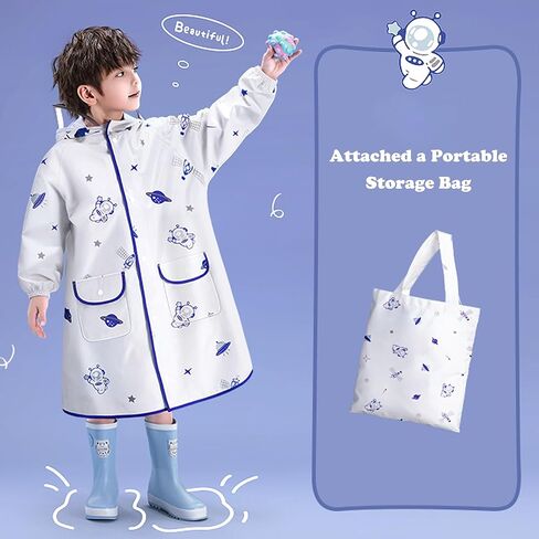 Fewlby Toddler Raincoats for Girls Boys Waterproof Rain Jacket Kids Rain Wear Children Rain Poncho S-2XL Size in Kuwait