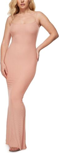 فستان INLYRIC نسائي طويل بقصة ضيقة وحزام سباغيتي فساتين طويلة بدون أكمام مضلع فستان ضيق كاجوال in Kuwait