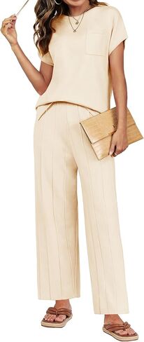 طقم صالة نسائي مكون من قطعتين من Kenaque، أطقم سترات مريحة، سترة متماسكة، بنطال بأرجل واسعة، ملابس عصرية، مجموعة ملابس للاستلقاء in Kuwait