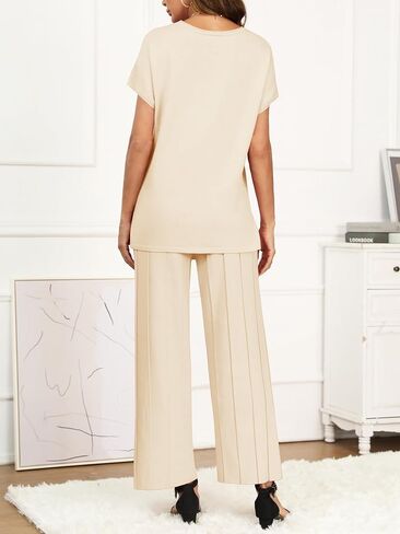 طقم صالة نسائي مكون من قطعتين من Kenaque، أطقم سترات مريحة، سترة متماسكة، بنطال بأرجل واسعة، ملابس عصرية، مجموعة ملابس للاستلقاء in Kuwait