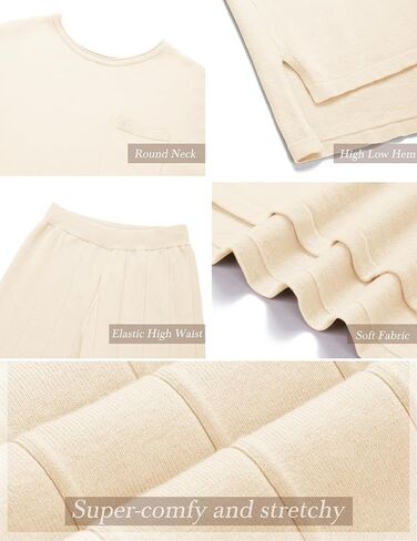 طقم صالة نسائي مكون من قطعتين من Kenaque، أطقم سترات مريحة، سترة متماسكة، بنطال بأرجل واسعة، ملابس عصرية، مجموعة ملابس للاستلقاء in Kuwait