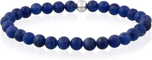 Sea of Ice Precious Gemstone 6mm Round Beads with Sterling Silver Stretchy Beaded Bracelet 7.5" Unisex in Saudi Arabia