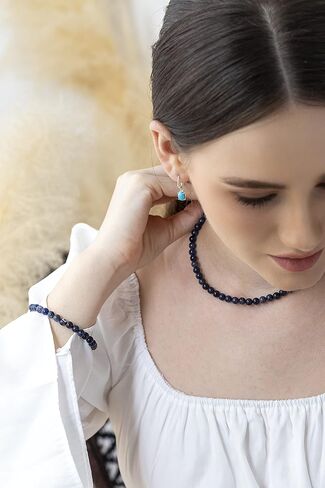 Sea of Ice Precious Gemstone 6mm Round Beads with Sterling Silver Stretchy Beaded Bracelet 7.5" Unisex in Saudi Arabia