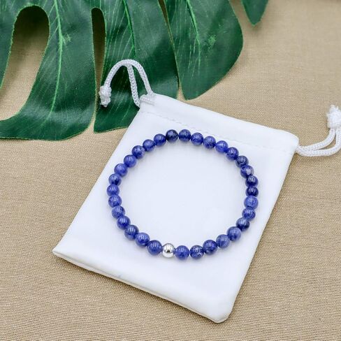 Sea of Ice Precious Gemstone 6mm Round Beads with Sterling Silver Stretchy Beaded Bracelet 7.5" Unisex in Saudi Arabia