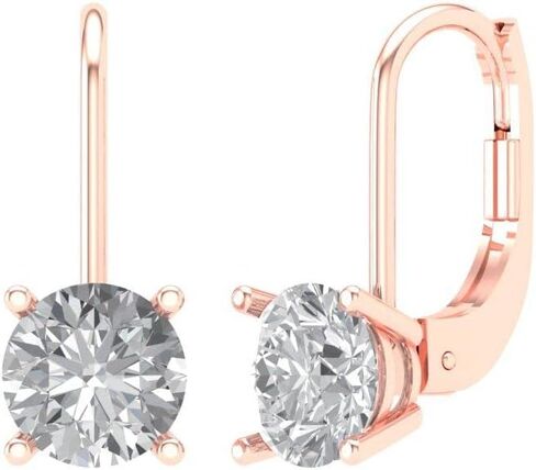1Ct Brilliant Round Cut - Drop Dangle Earrings - Clear Simulated Diamond - 14K Yellow Gold - Lever Back in Saudi Arabia