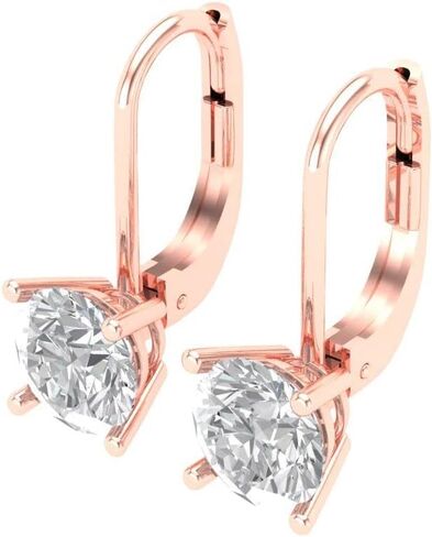 1Ct Brilliant Round Cut - Drop Dangle Earrings - Clear Simulated Diamond - 14K Yellow Gold - Lever Back in Saudi Arabia