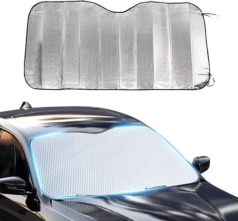 1 PC Car Windshield Sunshade, 55.1 x 27.5 Multi-Layer Thickened Honeycomb Bubble Sunshield, Foldable Double-Sided Cooling Cover with Suction Cup Installation, Universal for Cars SUVs (Silver) in Saudi Arabia