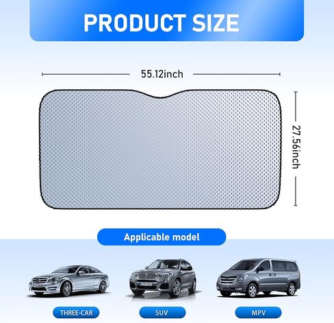 1 PC Car Windshield Sunshade, 55.1 x 27.5 Multi-Layer Thickened Honeycomb Bubble Sunshield, Foldable Double-Sided Cooling Cover with Suction Cup Installation, Universal for Cars SUVs (Silver) in Saudi Arabia