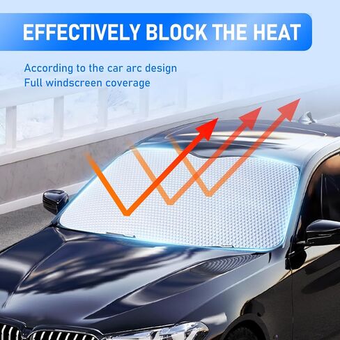 1 PC Car Windshield Sunshade, 55.1 x 27.5 Multi-Layer Thickened Honeycomb Bubble Sunshield, Foldable Double-Sided Cooling Cover with Suction Cup Installation, Universal for Cars SUVs (Silver) in Saudi Arabia