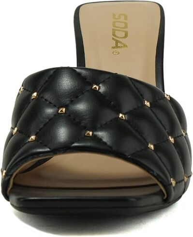 Soda JELLO ~ Women Slip On Diamond Quilted Stud Gem Jewel Fashion Flat Heel Sandal in Kuwait