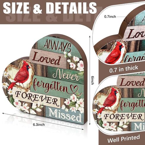 Sympathy Gift Cardinal Memorial Heart Present for Loss of Loved One Wooden Remembrance Bereavement Gift Condolence Sign of Father Mother Son Brother Decor, 6 x 6.3 x 0.7 Inch in Saudi Arabia
