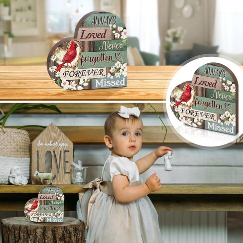 Sympathy Gift Cardinal Memorial Heart Present for Loss of Loved One Wooden Remembrance Bereavement Gift Condolence Sign of Father Mother Son Brother Decor, 6 x 6.3 x 0.7 Inch in Saudi Arabia