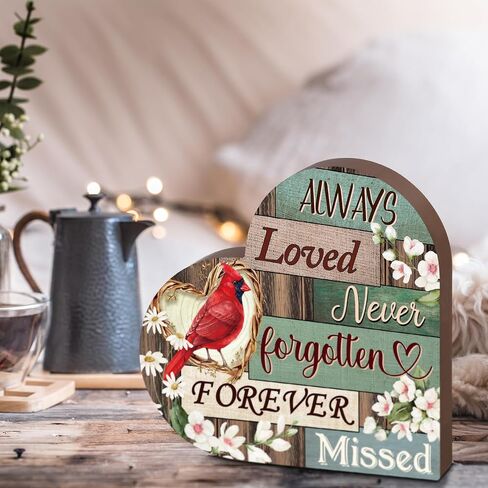 Sympathy Gift Cardinal Memorial Heart Present for Loss of Loved One Wooden Remembrance Bereavement Gift Condolence Sign of Father Mother Son Brother Decor, 6 x 6.3 x 0.7 Inch in Saudi Arabia